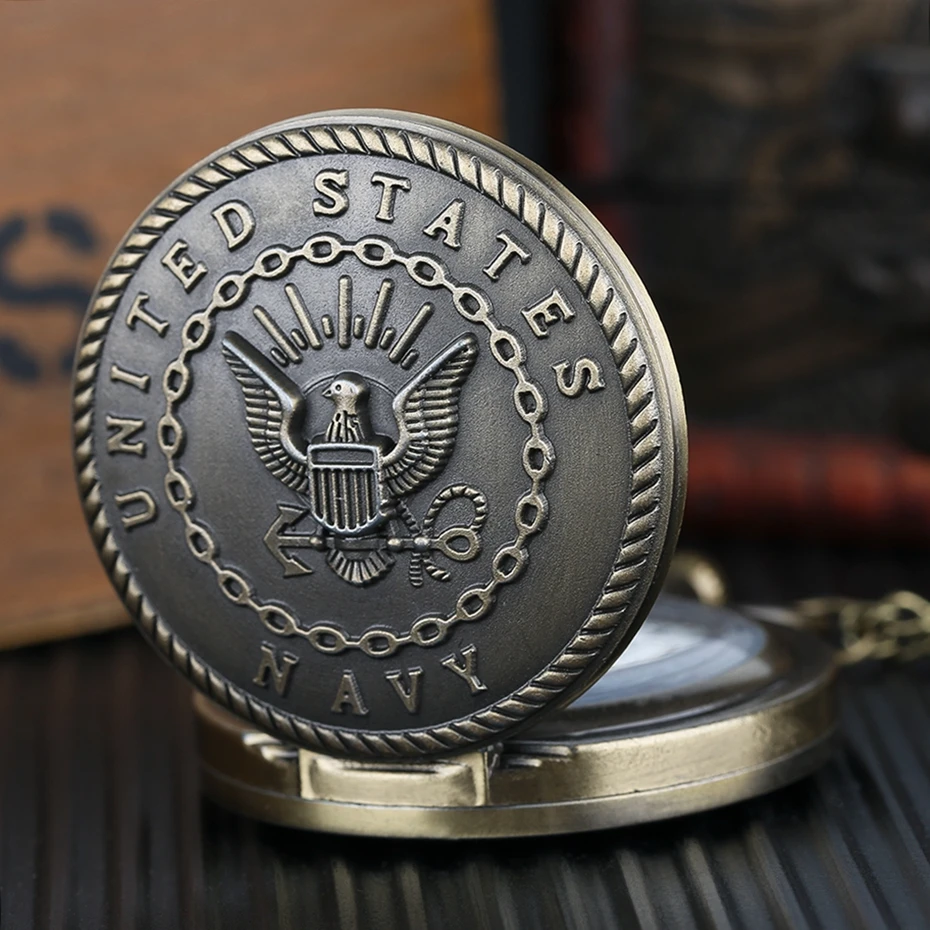 Винтажное бронзовое антикварное Ретро США ВМС значок военный человек ожерелье кулон подарок кварцевые карманные часы цепь для мужчин и женщин
