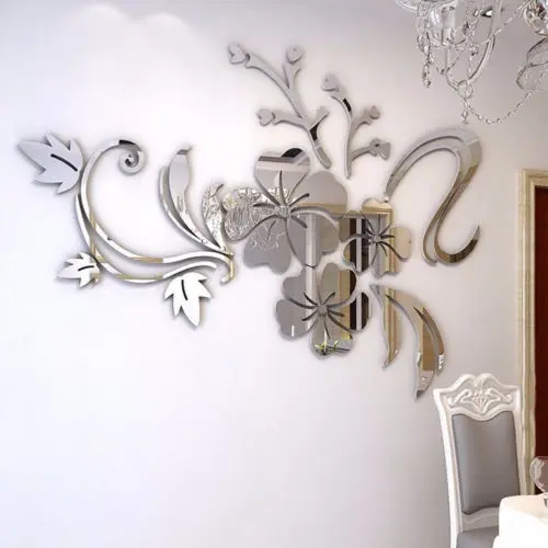 

3D Mirror Flower Art Removable Wall Sticker Acrylic Mural Decal Home Room Decor
