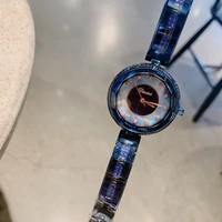 luxury anti fading noble blue bangle watches for women elegant fashion bracelet watch quartz faceted glass crystal wrist watch