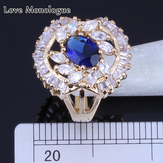 Женское кольцо Любовный монолог синий и белый Фианит желтое золото H0040 |