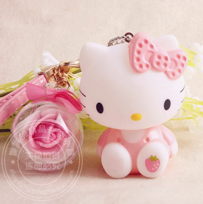 Прекрасный Мультфильм Аниме Hello Kitty Розовый Cat Банни Настоящее Кролика Помпоном