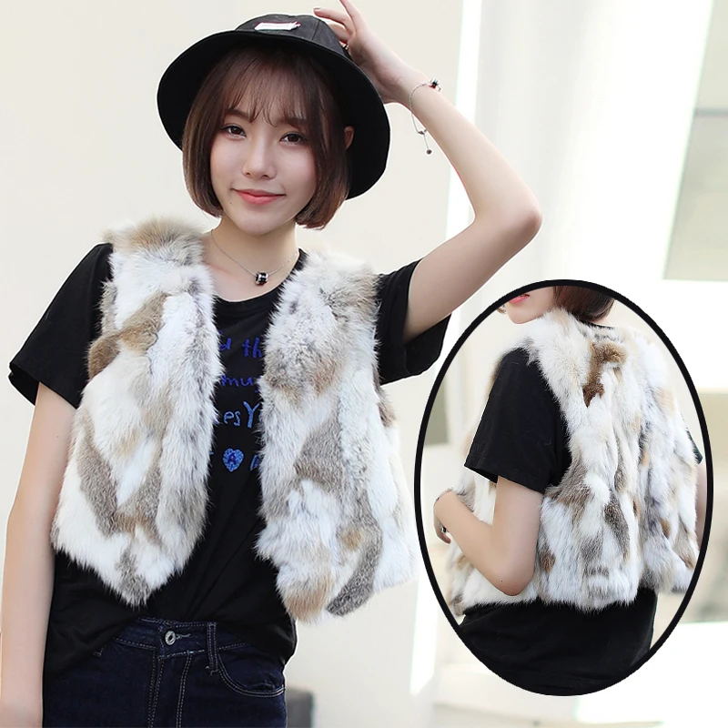 Ethel Anderson Women's Real Rabbit Fur Vest Modern Rabbit Fur Sleeveless Gilet Glamour