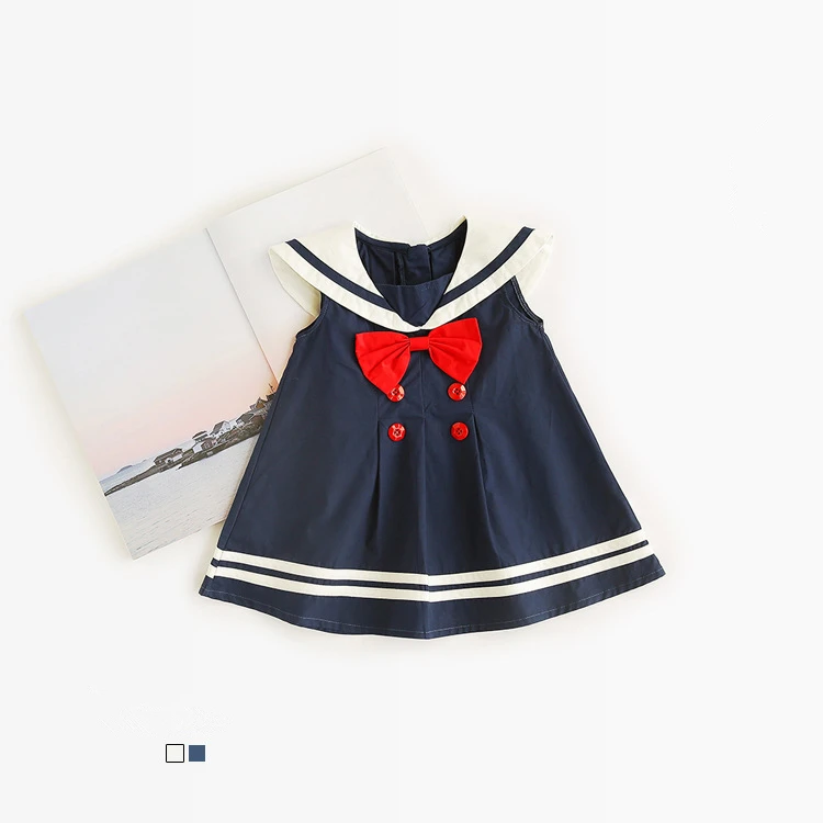 Celveroso summer baby girl Dress Cotton Bow Baby Rompers for girls Kids Navy Overall Bebes Sailor Style ctue dress | Детская одежда и