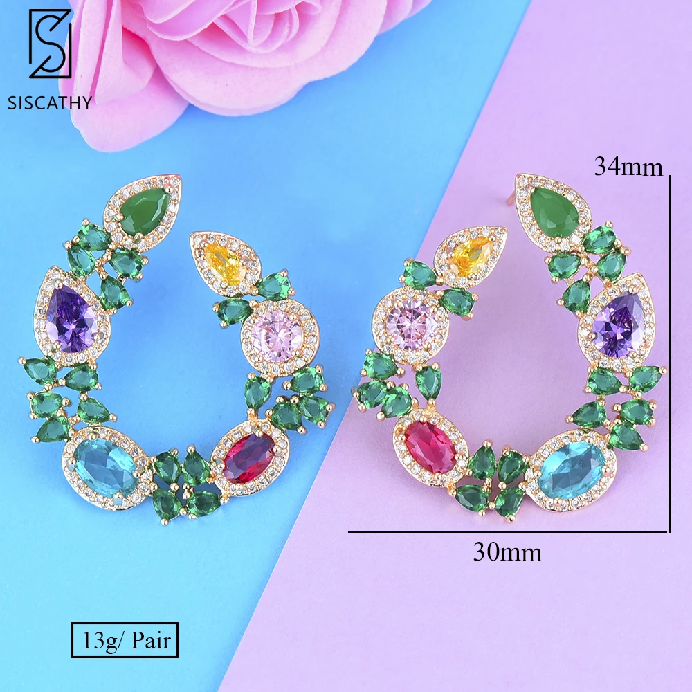 

SisCath Unique Design Women Bridal Wedding Jewelry Full Cubic Zirconia Stud Earrings High Quality Anniversary Girl Party Gift