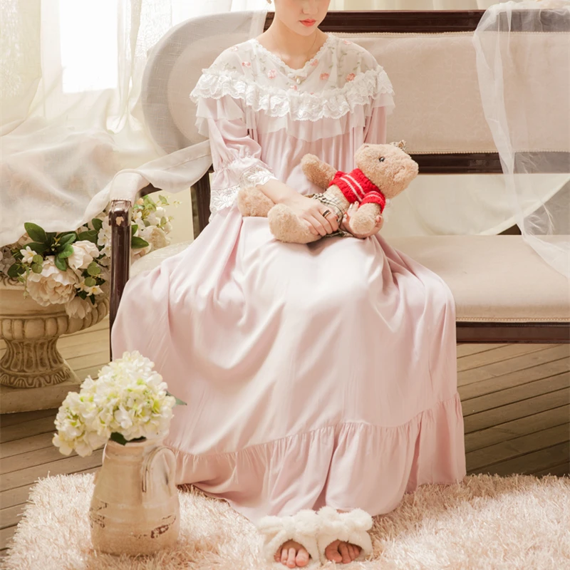 

Long Night Gowns Women Sleepwear Ladies Nightgown Elegant Sleepwear Gown Princess L Dress 4 color