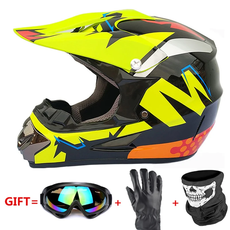 yellow Полнолицевой мотоциклетный шлем Casco Moto мотокросс шлем внедорожный шлем ATV Dirt Bike горные MTB DH Capacete Moto очки - Цвет: yellow