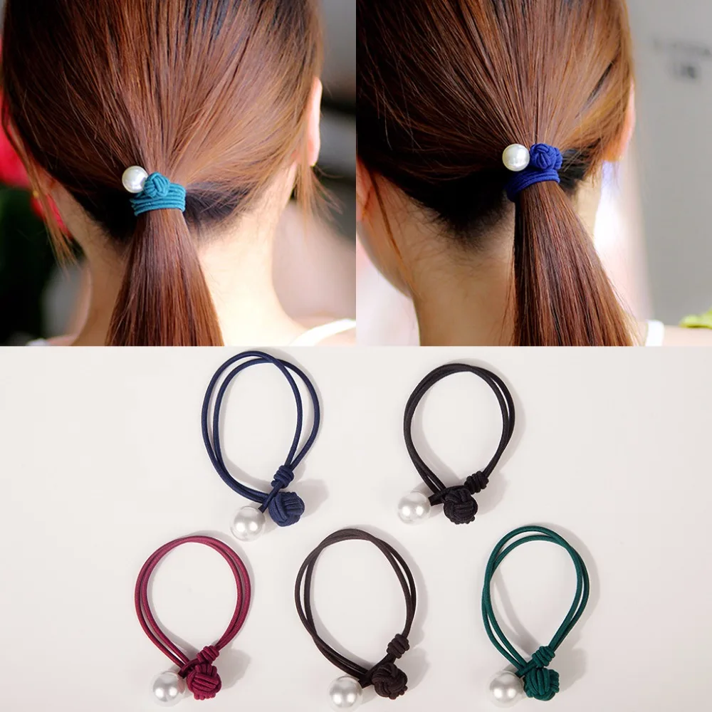 

5PCS Hot Sale Hair Accessories Pearl Elastic Rubber Bands Headwear For Women Girl Ponytail Holder Hair Scrunchy
