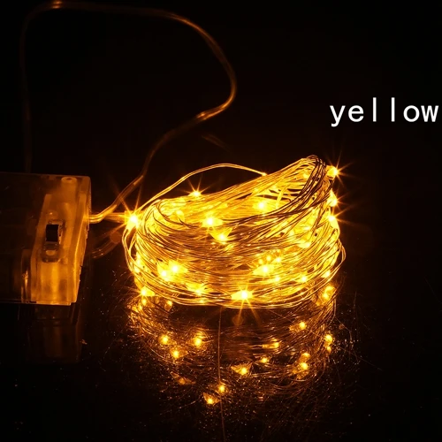 yellow 2 м, 5 м, 10 м, серебряная проволока, сказочный светодиодный фонарь, 3AA, на батарейках, водонепроницаемый, праздничное освещение для рождества, свадьбы, украшения - Испускаемый цвет: yellow