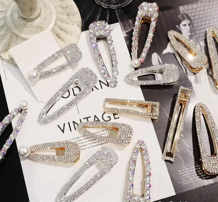 Fashion uper flash luxury temperament full diamond Crystal Pearl Elegant Women Barrettes Hair Clip Hairgrips Accessories |