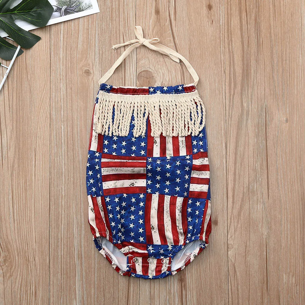 Летняя одежда для маленьких девочек 4 июля патриотические Топы в полоску со