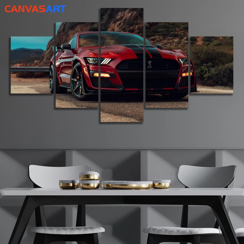 Картина на холсте 5 шт. HD картины 2020 Ford Mustang Shelby Gt500 Pf настенные для домашнего