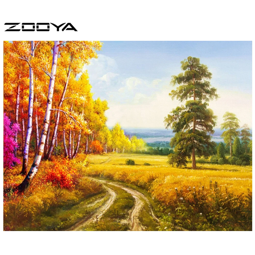 Новый DIY 3D Алмазная картина лес желтый путь пасторальное абстрактное масло
