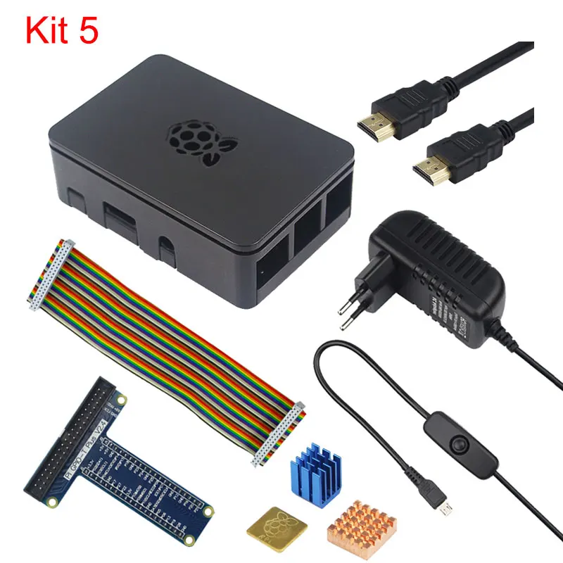 Raspberry Pi 3 Model B+ Plus ABS Чехол комплект+ sd-карта 16 32 ГБ+ адаптер питания 3A+ радиаторы+ кабель HDMI+ 40pin GPIO кабель платы - Цвет: Kit 5
