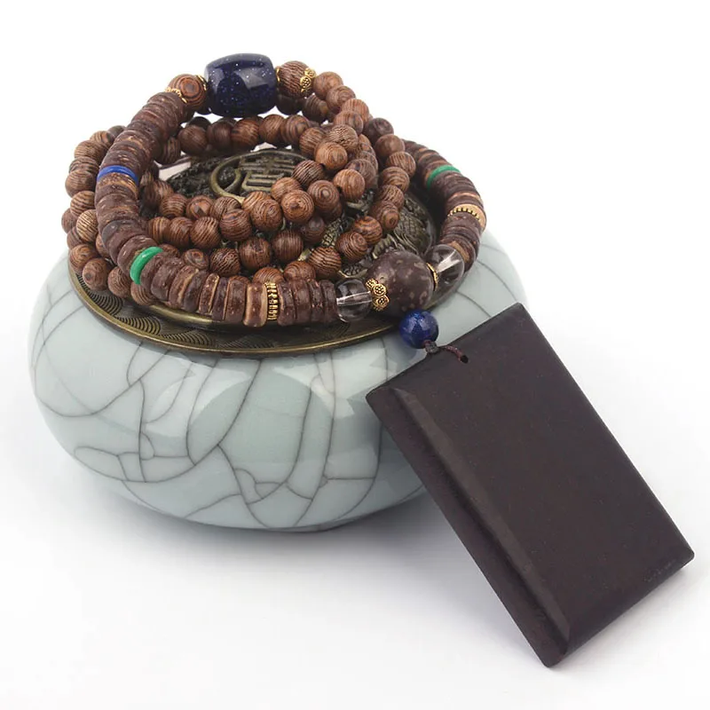 Модное квадратное этническое ожерелье из массива дерева черного цвета длинное