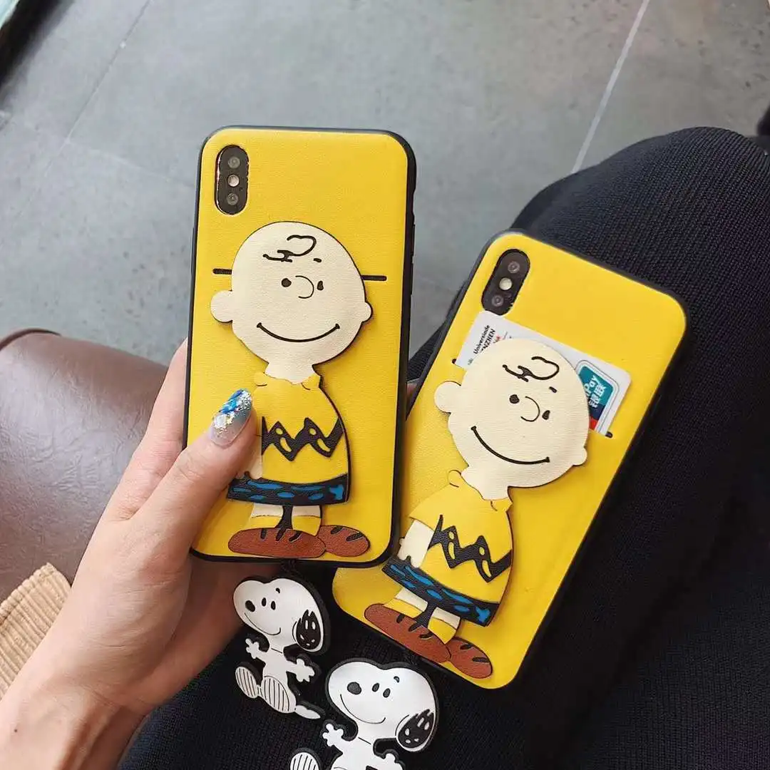 Cute cartoon Charlie Brown suspender Snoopy phone case for iPhone 6 6S 7 8 PLUS X XR XS MAX anti-fall fashion sleeve |