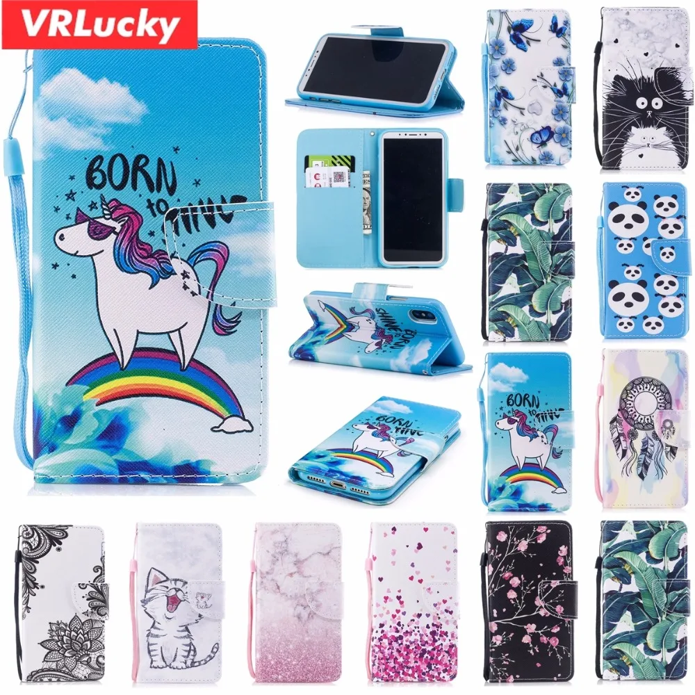 VRLucky Wallet Leather Flip Phone Case Unicorn Cat Patterns Series For iPhone X 8 7 Plus 6 6s 5 5s SE | Мобильные телефоны и