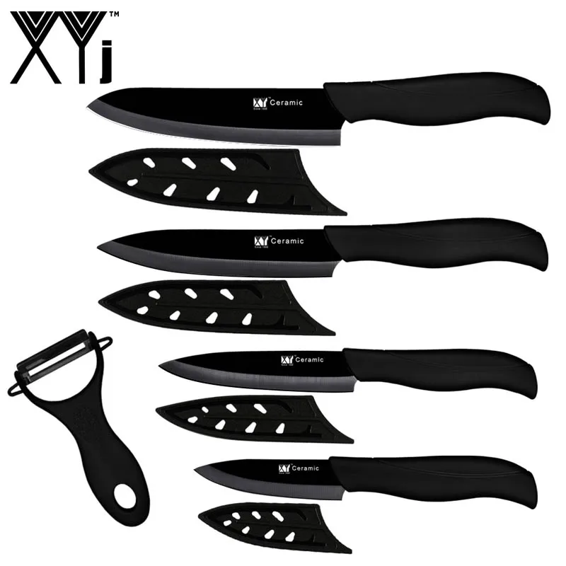 Black H Black B XYj 5 шт. Керамические ножи, набор, много вариантов, цветная ручка, шеф-повара, нож для нарезки овощей, бесплатные крышки, Овощечистка, инструменты для приготовления пищи - Цвет: Black H Black B
