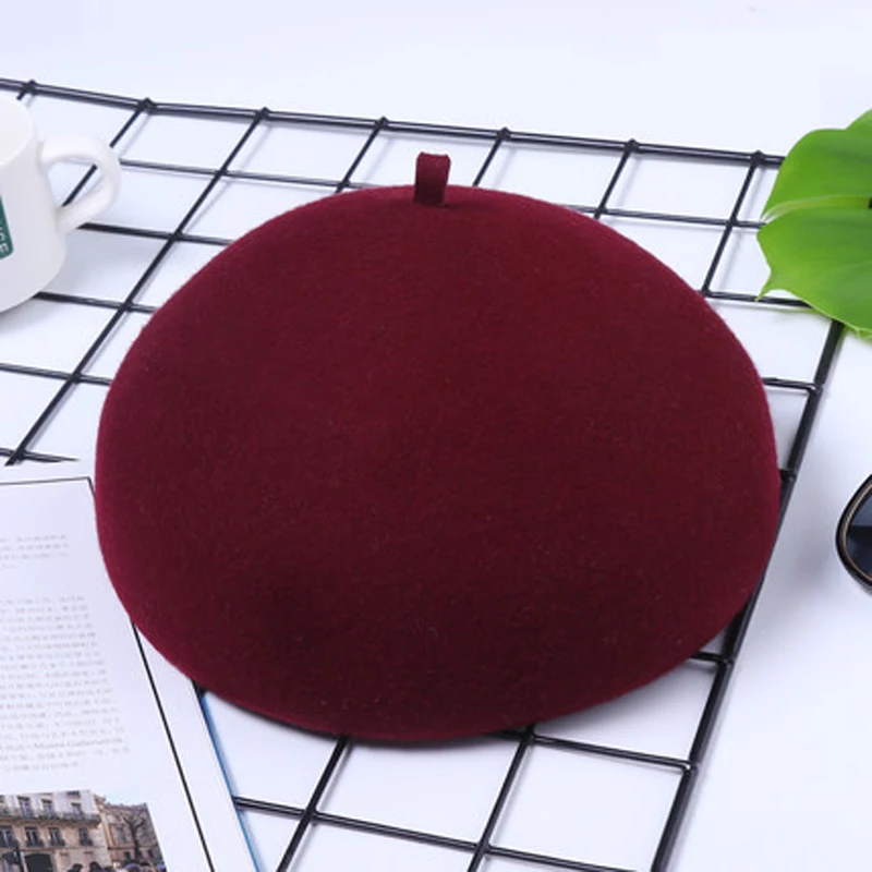 Fashion Women Solid Color Beret 100% Lambswool Berets Keep Warm Female Winter Casual Dome Bonnet Caps Pom | Аксессуары для одежды