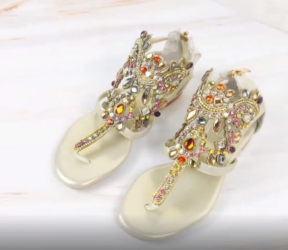 

Woman Sandals Women Shoes Rhinestones Gladiator Flat Sandals Crystal Chaussure Bling Bling tenis feminino Green Flip Flops