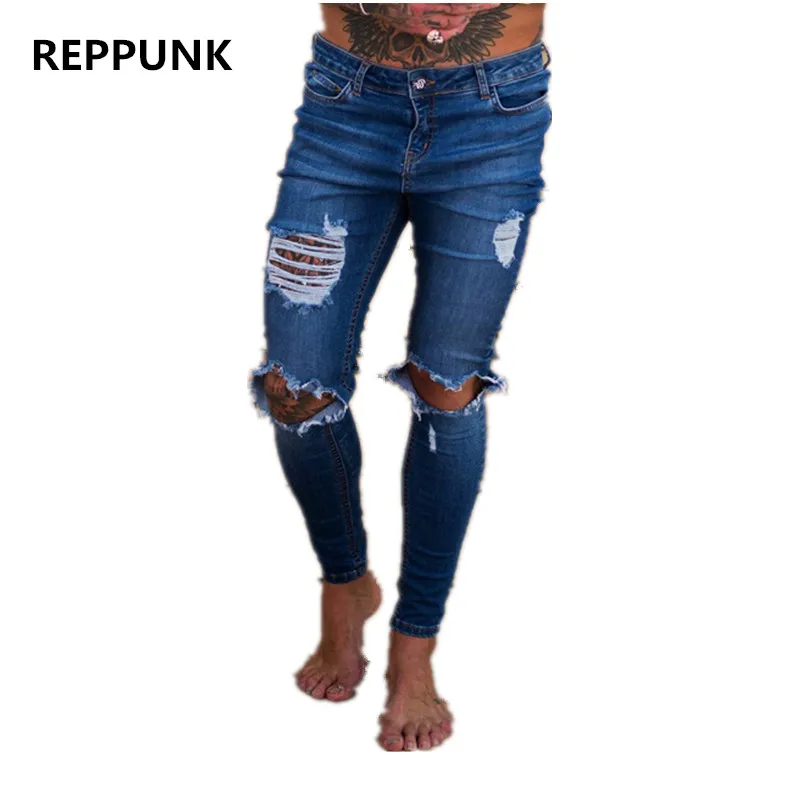 REPPUNK 2018 новые модные мужские обтягивающие однотонные черные Стрейчевые