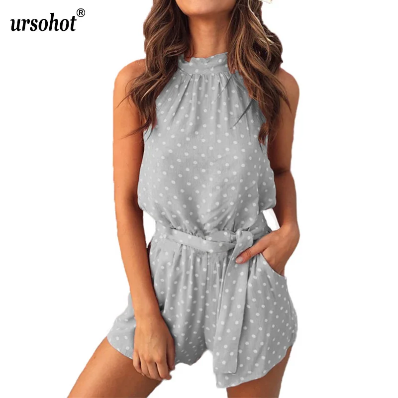 Женский комбинезон в горошек Ursohot элегантный летний с открытой спиной и лямкой на