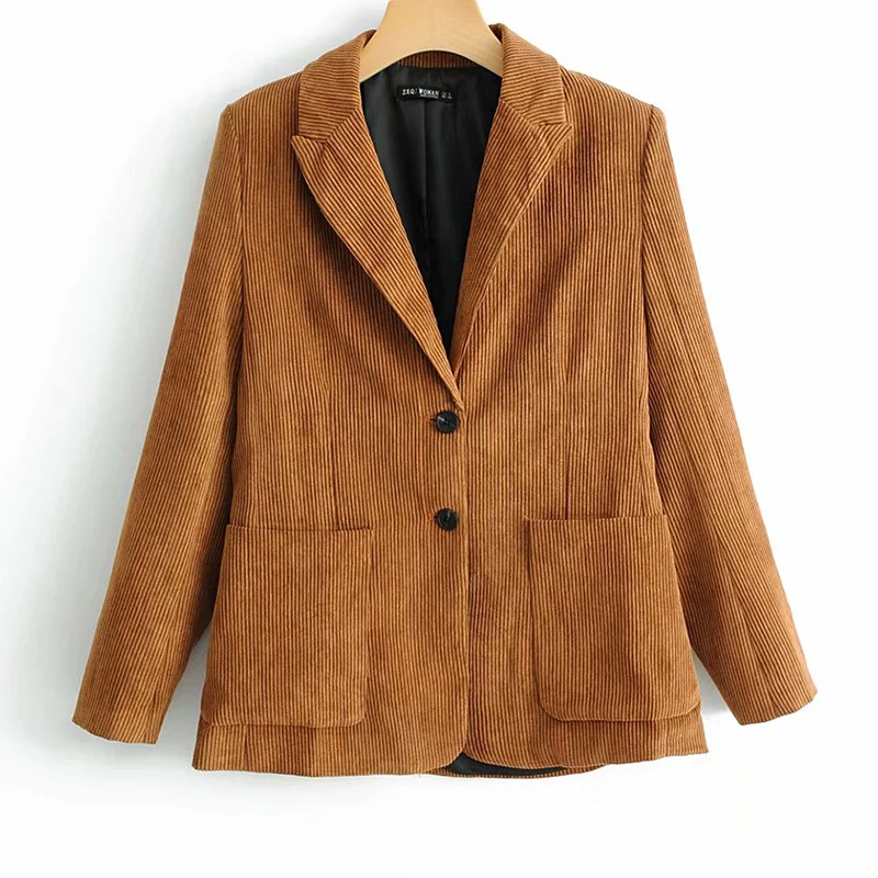 Женский Осенний вельветовый Блейзер верблюжьего цвета женская зимняя теплая