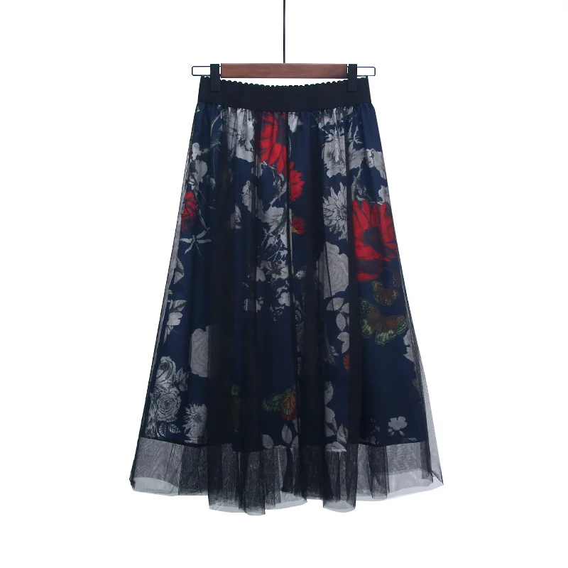 Юбки из тюля размера плюс 4XL Женская юбка с высокой талией эластичная черная