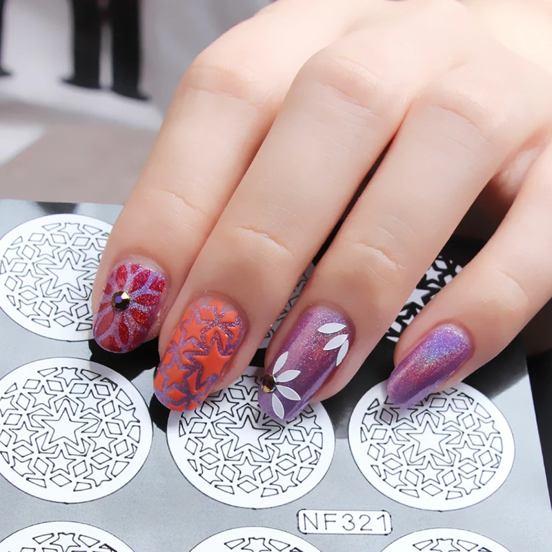 GAM-BELLE DIY Nail Art Hollow Sticker Stencil 3D Image Transfer Guide French Manicure Template Decals Styling Tools | Красота и
