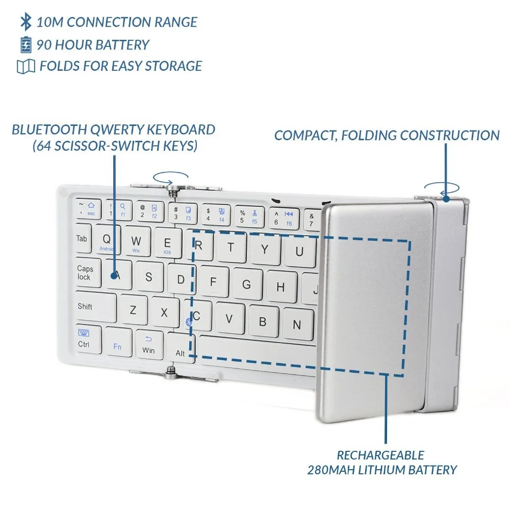 Портативная Складная Беспроводная Bluetooth клавиатура для iPad IOS/Android/Windows Tablet PC сотовый телефон черный белый