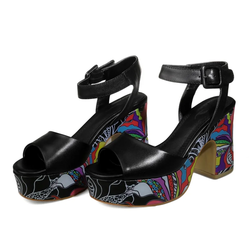 Платформа Натуральная Кожа Женская обувь женщина сандалии peep toe Красивая