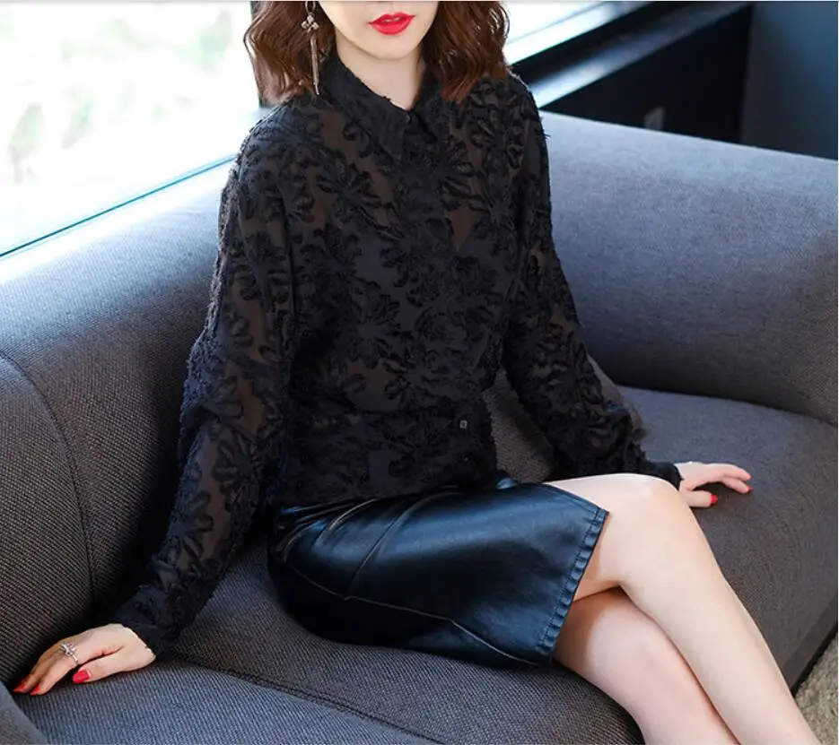 Новинка Осень зима 2019 модная шифоновая рубашка с длинными рукавами