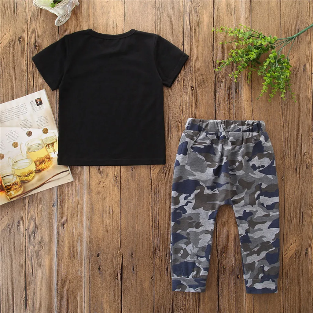 Baby Clothes Set Toddler Kids Girls Boys Outfits Letter T-shirt Tops+Camouflage Pants Top Shirts | Детская одежда и обувь
