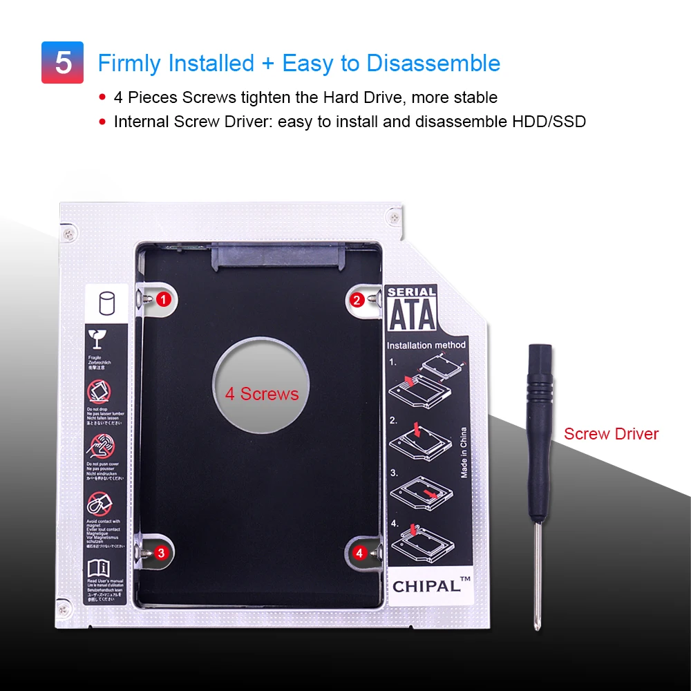 CHIPAL Универсальный двойной светодиодный 2-ой HDD Caddy 12,7 мм для 2," 2 ТБ SSD корпус для жесткого диска корпус для ноутбука CD-ROM DVD-ROM Optibay