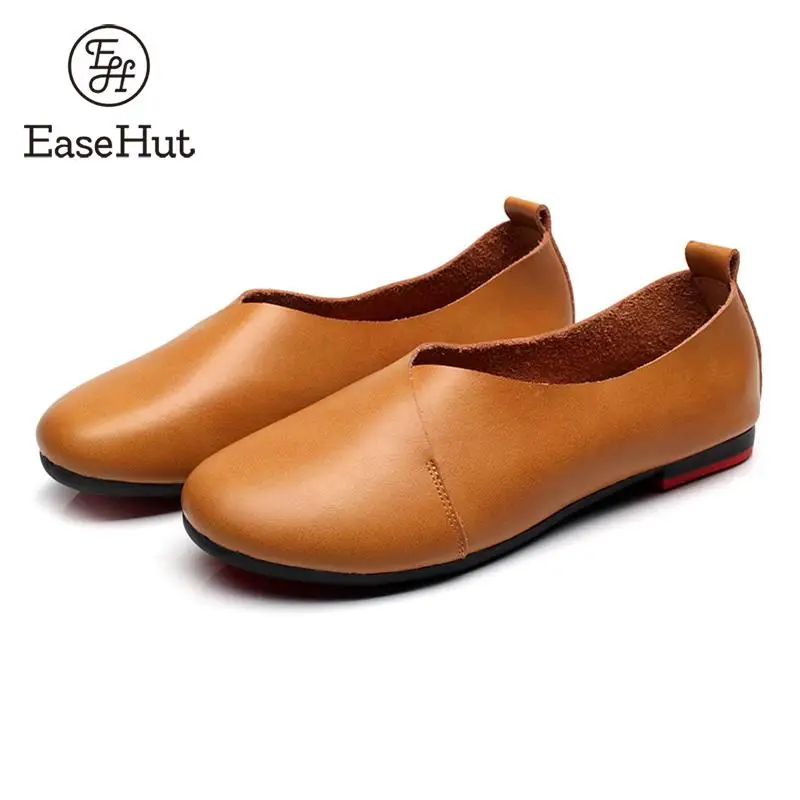 Easehut/Модные женские кожаные лоферы без шнуровки; Повседневная Удобная однотонная Винтажная обувь на плоской подошве; женские мокасины; Этническая обувь в стиле бохо