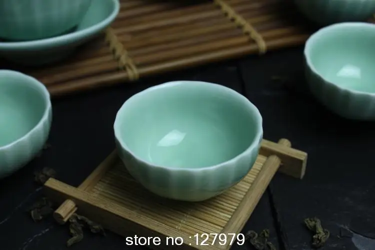 Аутентичная чайная чашка Longquan celadon ди-печь лотос светильник-зеленая фарфоровая