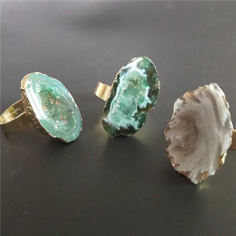 Кольцо с натуральным друзом для женщин ювелирные изделия Подарочные Кольца