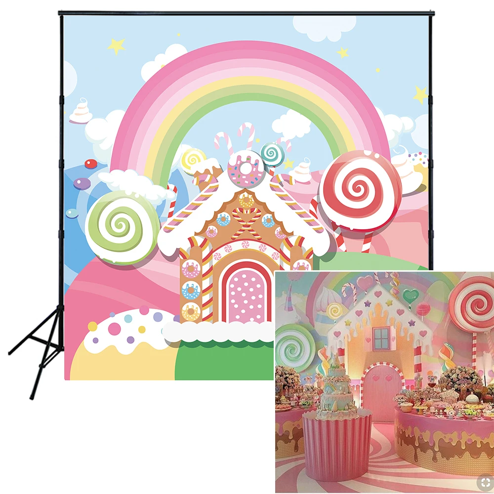 Candyland фон сказочные пончики Радуга фотография Фон С Днем Рождения Вечеринка
