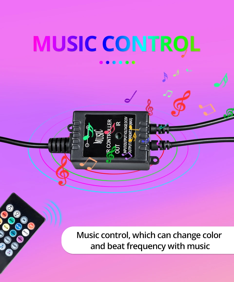USB Светодиодная лента SMD2835 RGB лента музыкальное управление звуком с ИК-пультом IP20 IP65 музыкальная Светодиодная лента светильник ТВ черный светильник