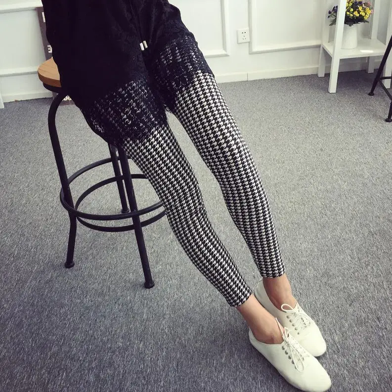 K092 Plover plaid Новинка, леггинсы с цветочным принтом, большие размеры, леггинсы для гитары, клетчатые Тонкие штаны, модная женская одежда, брюки - Цвет: K092 Plover plaid