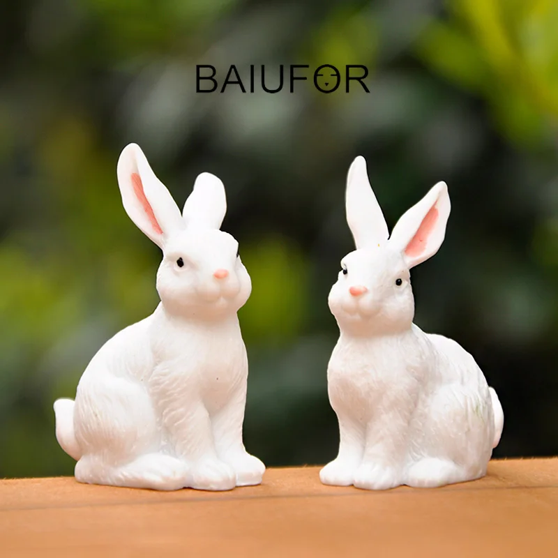 BAIUFOR животные Миниатюрный белый кролик Семья Террариум фигурки DIY Фея Сад