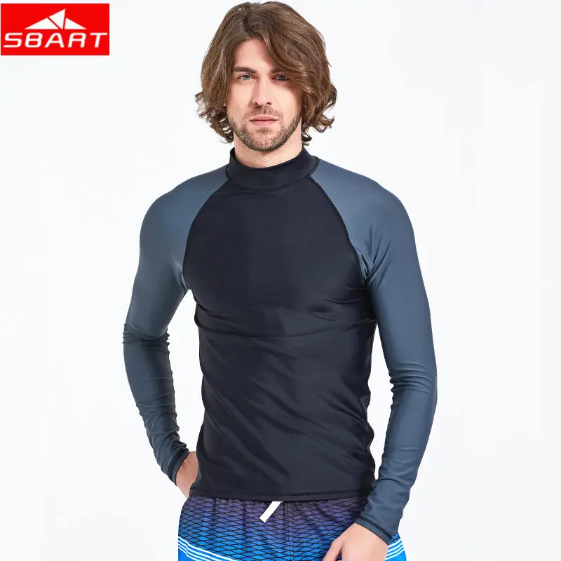 SBART Men Long Sleeve Rashguards Tops Lycra Snorkeling Windsurf Surfing Anti-UV Swim Wetsuit Shirt Diving T-Shirts for Surfing