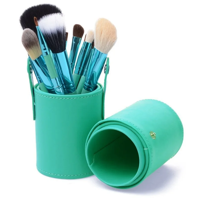 

12 Cylinder Makeup Brush Set Wool Material Barrel PU Beauty Tools Soft and Comfortable Variety of Colors Optional