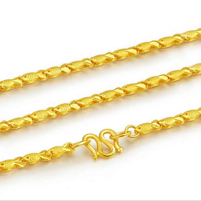 

Ожерелье из чистого желтого золота Рыбная цепь/золотое ожерелье Lucky 24K 999 8,7-9,5 г