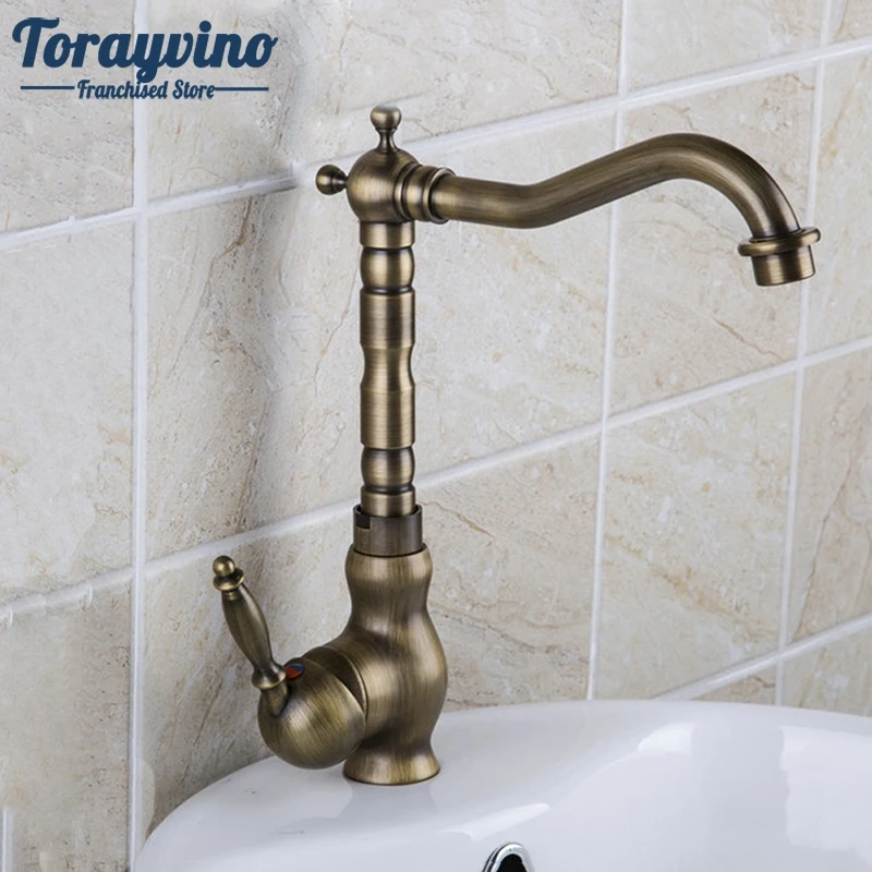 Смесители для кухни античная латунь Роскошные раковины кран ванной комнаты 360