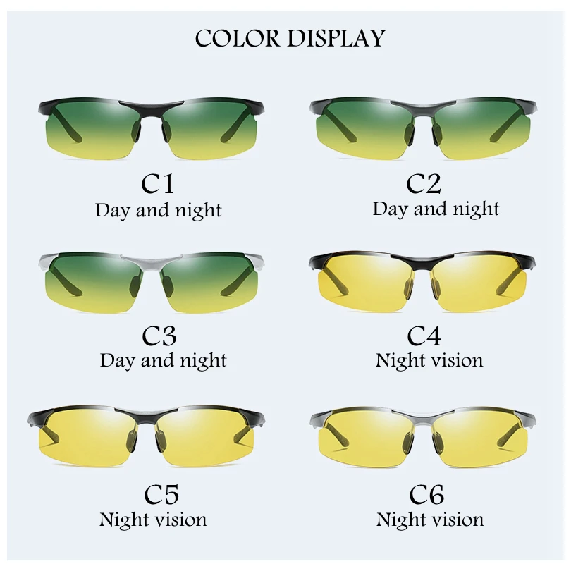 YASANDO Day and night Sunglasses Men Polarized Aluminum magnesium Frame Night vision Glasses Profession Driver Eyewear GS8003 | Аксессуары