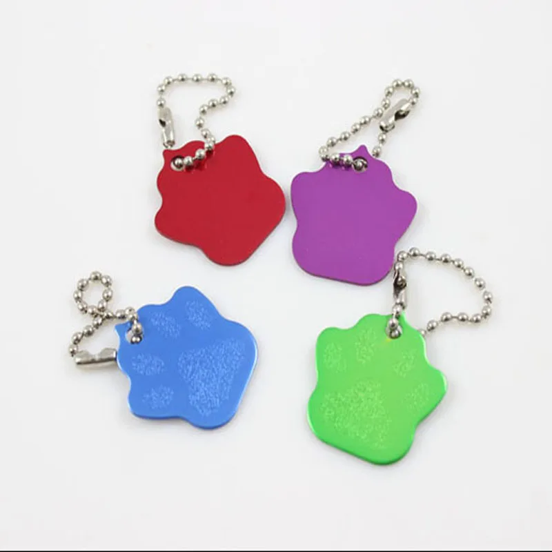100 pcs Blank DIY Paw Print Pet ID Tag Dog Cat Name Card Key Tags with Chains Ring- Free Shipping |
