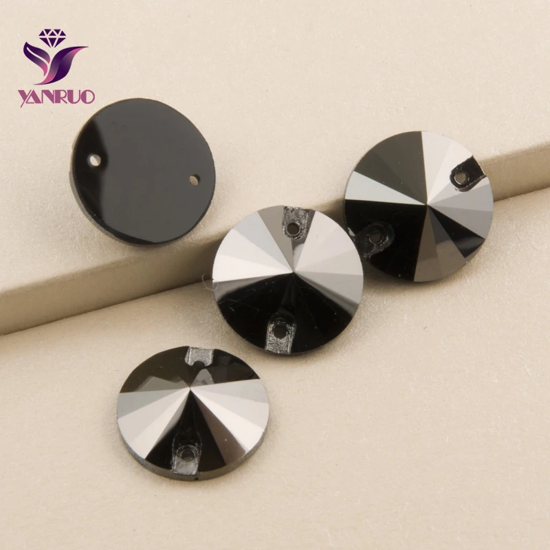 YANRUO Top 3200 круглые Rivoli Jet гематитовое стекло пришивные стразы швейные кристаллы
