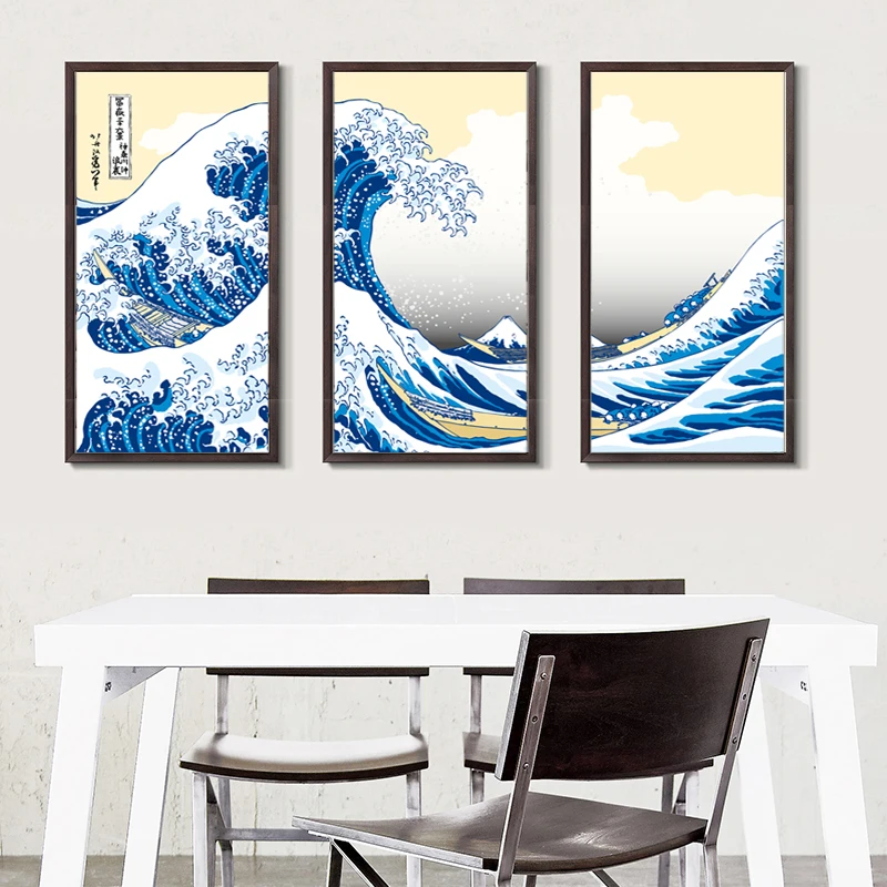 Японские картины Kanagawa Katsushika Hokusai 3 шт. Картина на холсте Постер украшение дома