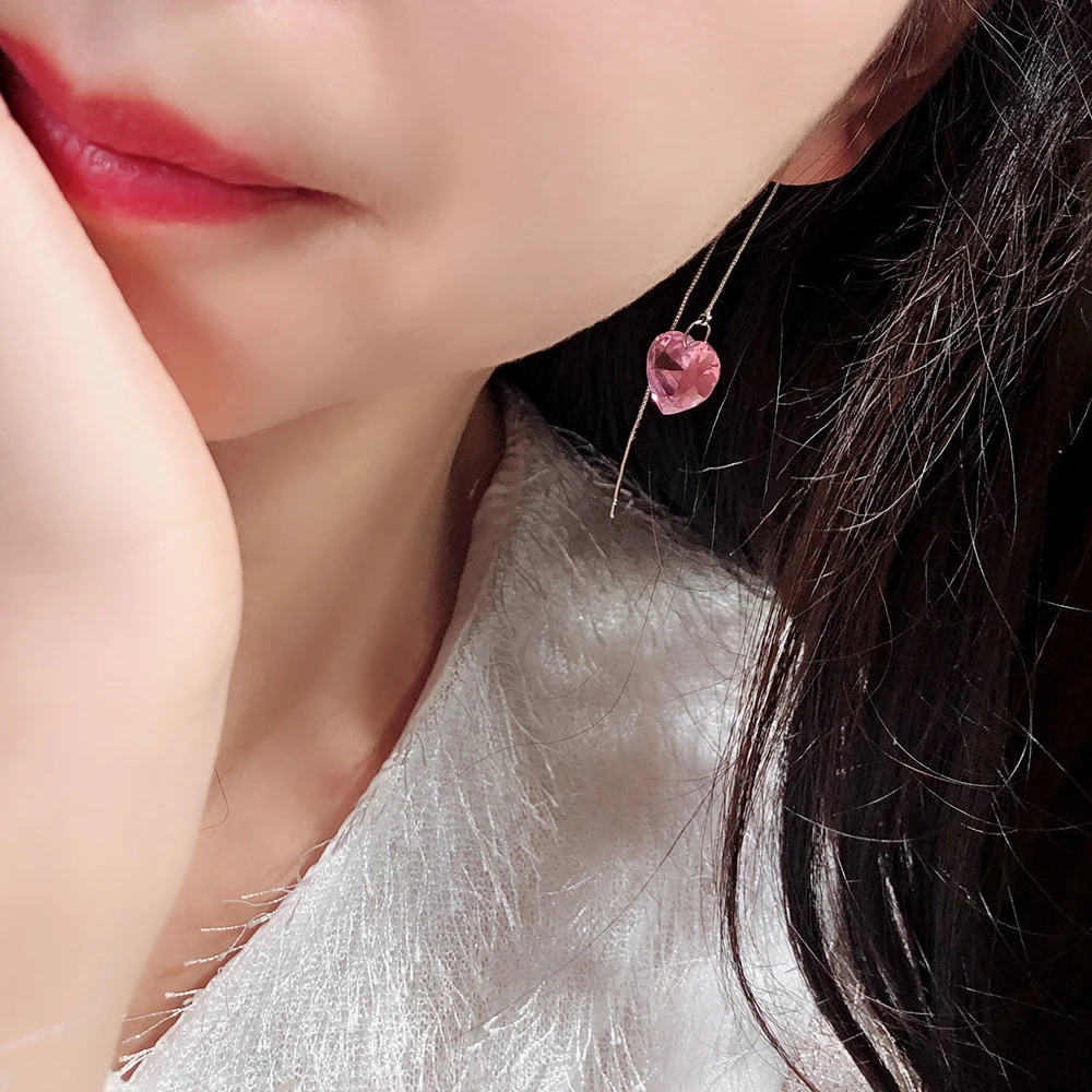 Seven Candy 925 Sterling Silver Heart Earrings For Women Simple Temperament Long Stud Earring Fashion Jewelry 2019 Accessories | Украшения