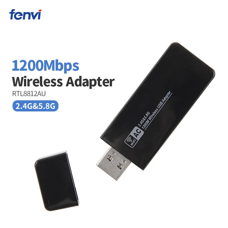 With cover Беспроводной двухдиапазонный 1200 Мбит/с USB Wifi адаптер ключ RTL8812AU 802.11ac Wi-Fi USB 3,0 Антенна для настольного ПК ноутбука - Цвет: With cover